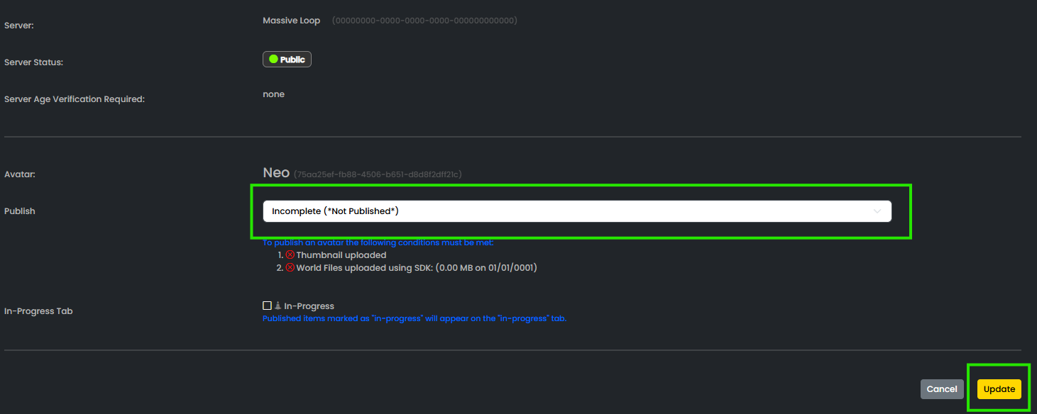 Publish button