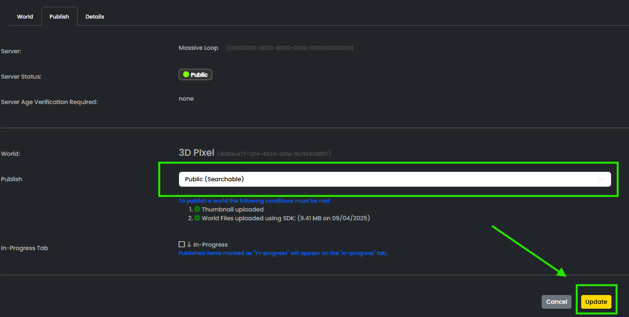 Publish settings