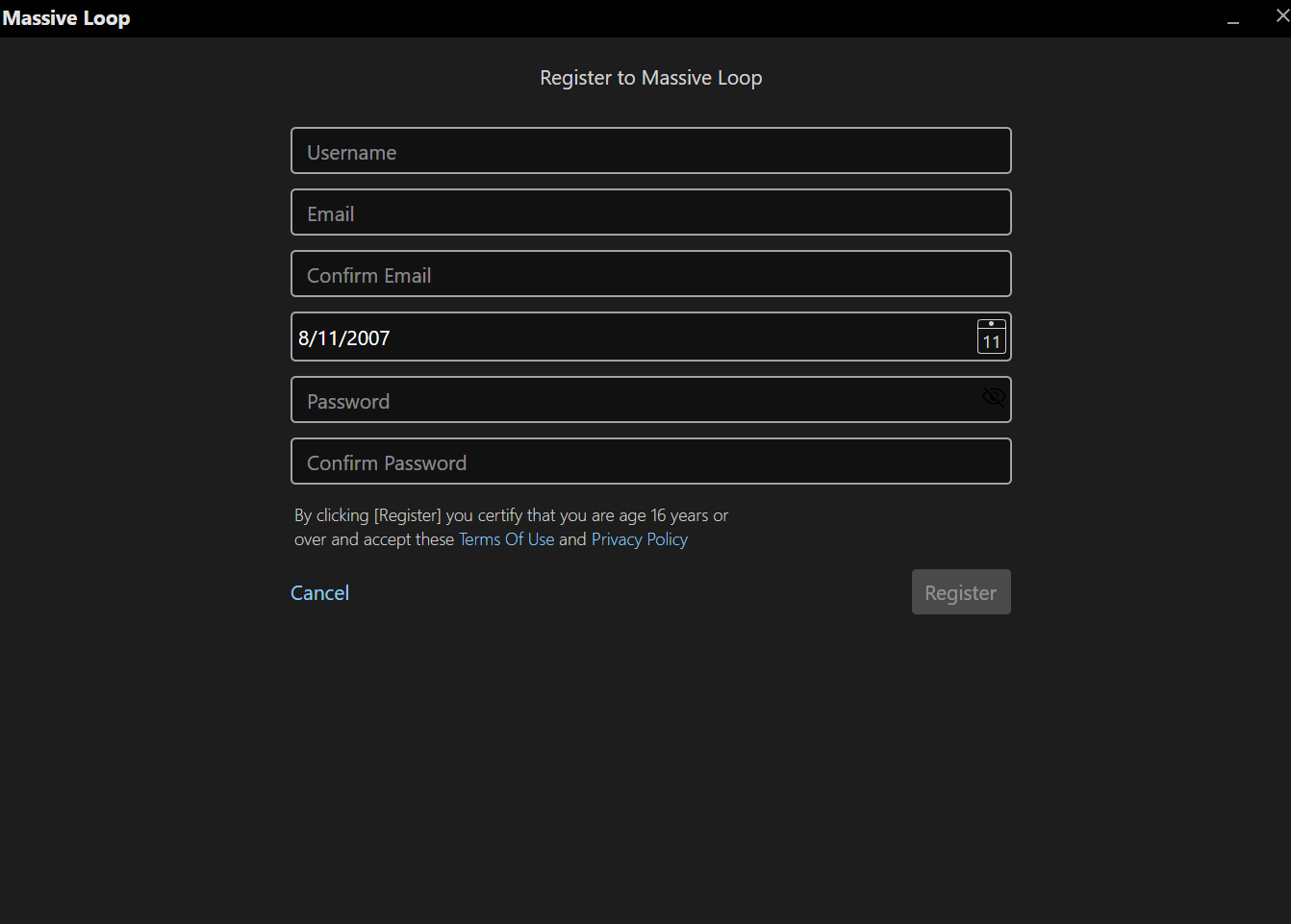 Launcher registration form